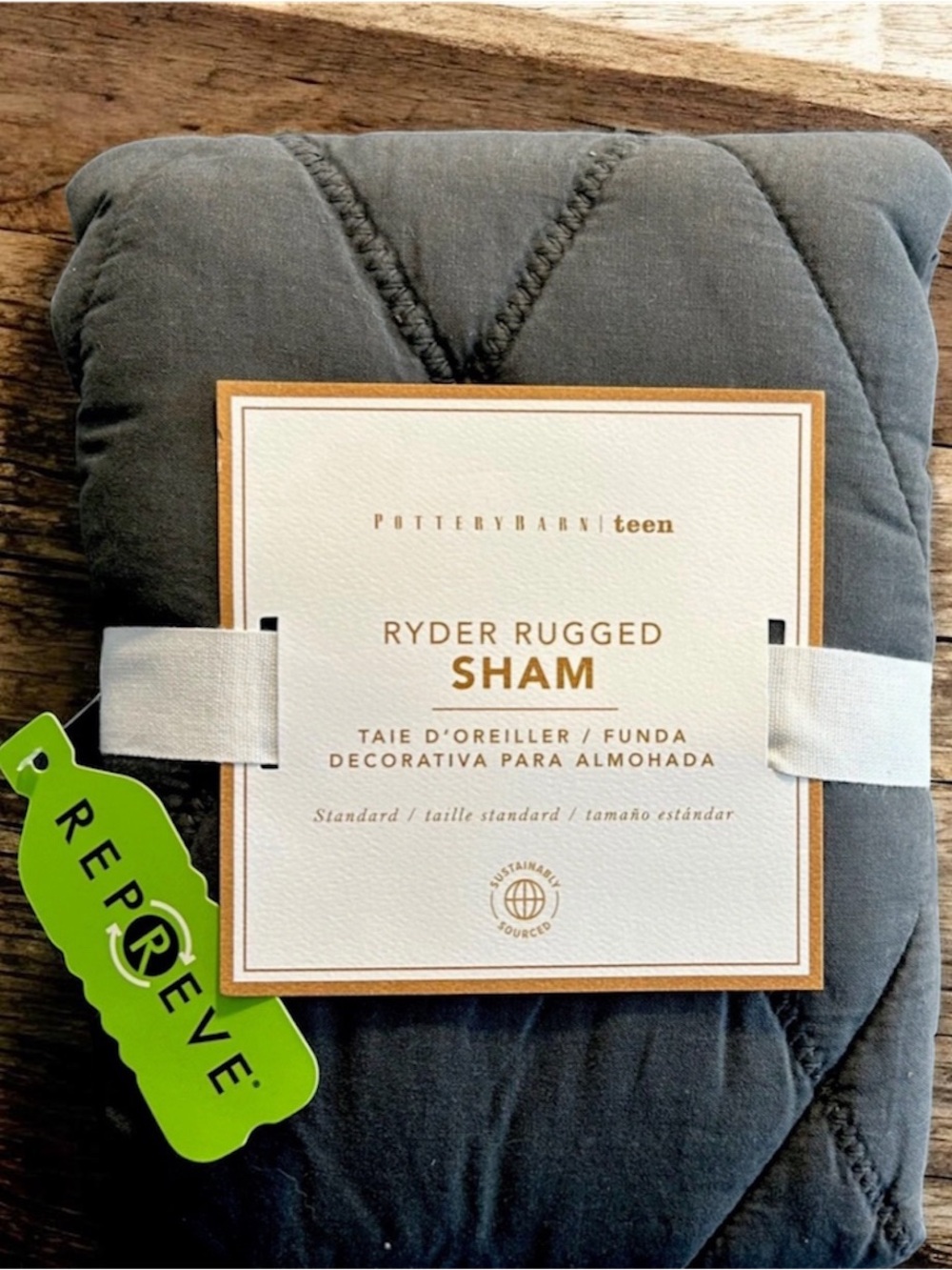 Pottery Barn Teen RYDER RUGGED SHAM Charcoal Gray, Standard, Pillow Cover NEW